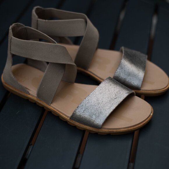 Sorel Ella II Sandals Womens US 8 Strappy Slip On Flats Metallic Ash Brown - Picture 10 of 16